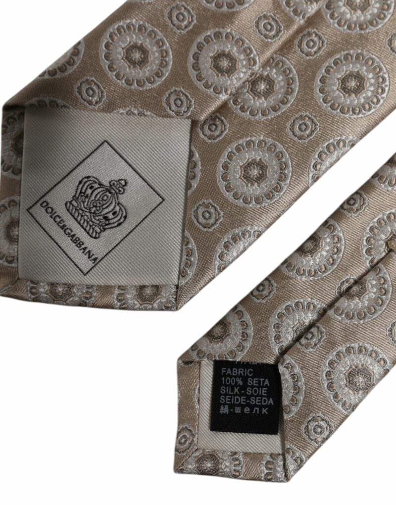 Dolce & Gabbana Beige Foulard Print Silk Adjustable Necktie Tie - Image 7