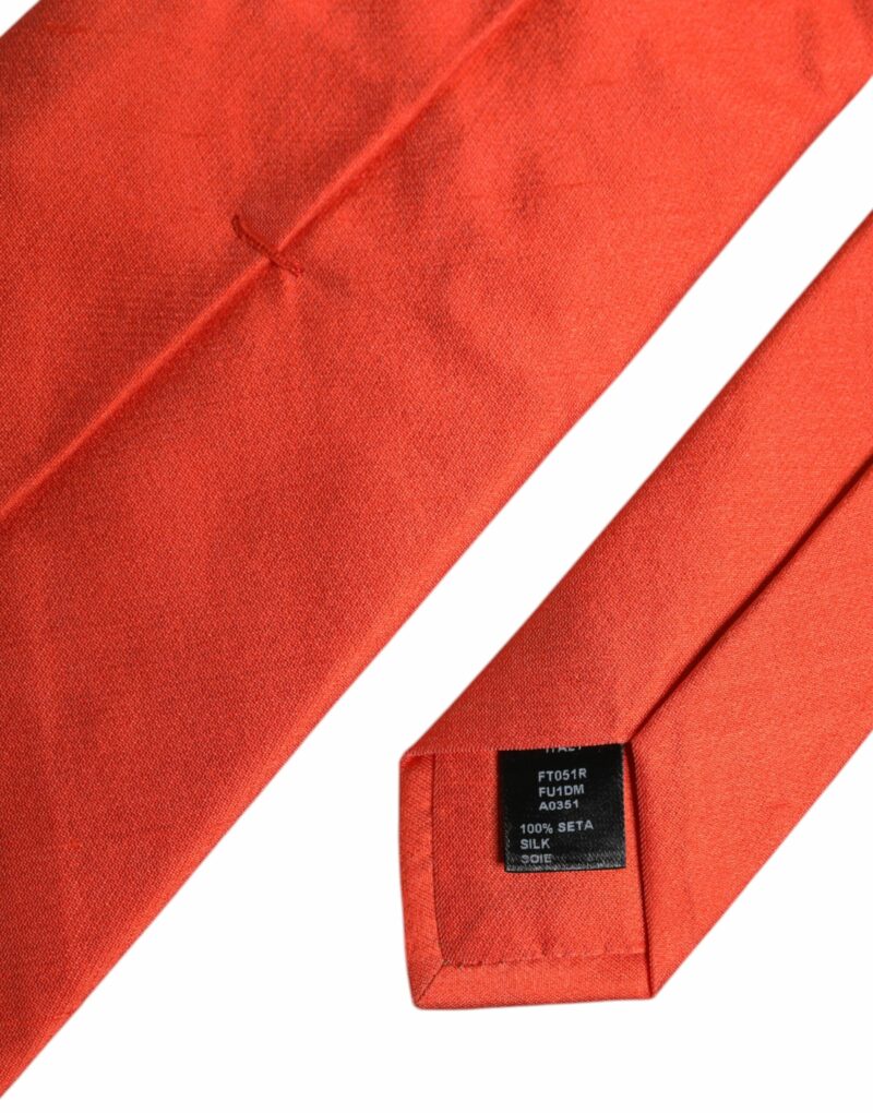 Dolce & Gabbana Orange Solid Silk Adjustable Necktie Tie - Image 6