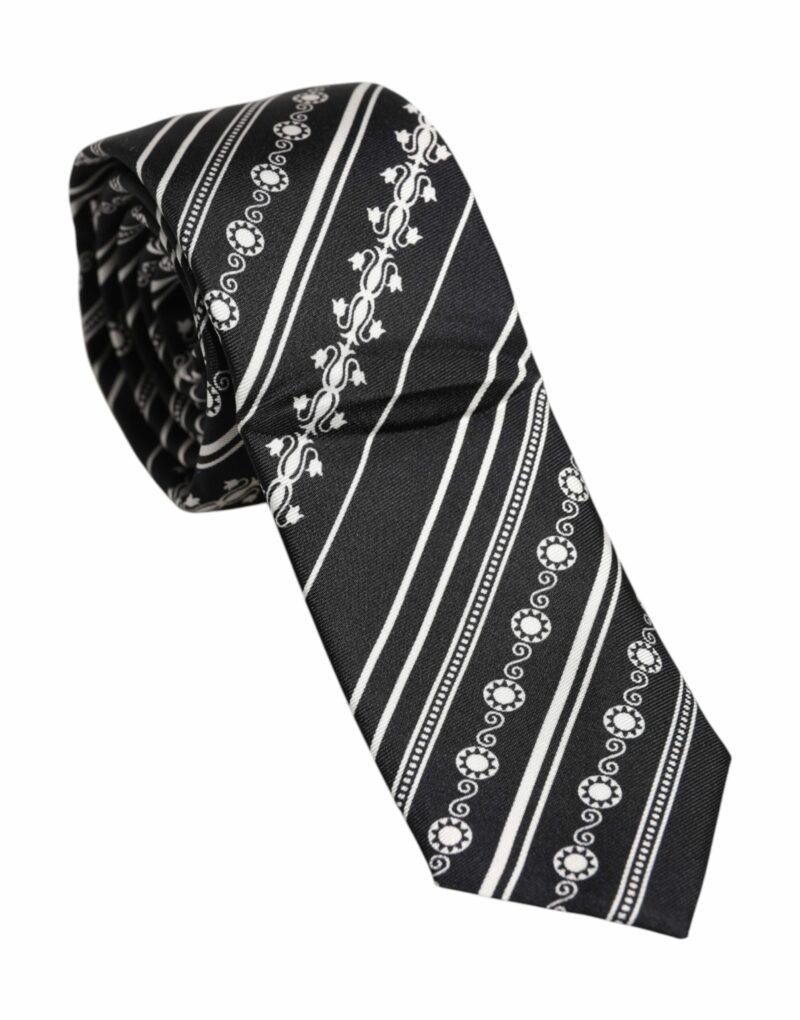 Dolce & Gabbana Black White Stripes Silk Adjustable Necktie Tie - Image 2