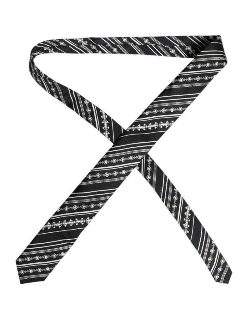 Dolce & Gabbana Black White Stripes Silk Adjustable Necktie Tie - Image 3