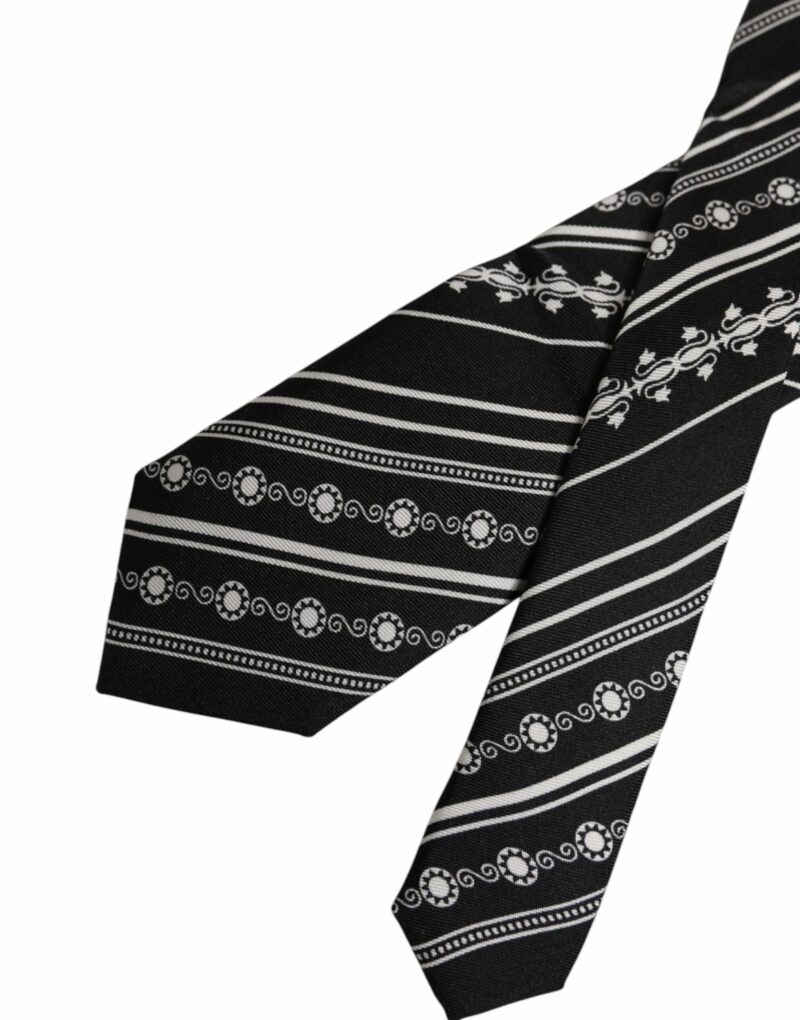 Dolce & Gabbana Black White Stripes Silk Adjustable Necktie Tie - Image 4