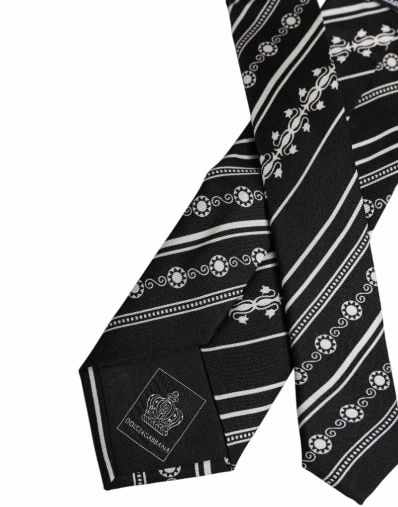 Dolce & Gabbana Black White Stripes Silk Adjustable Necktie Tie - Image 5