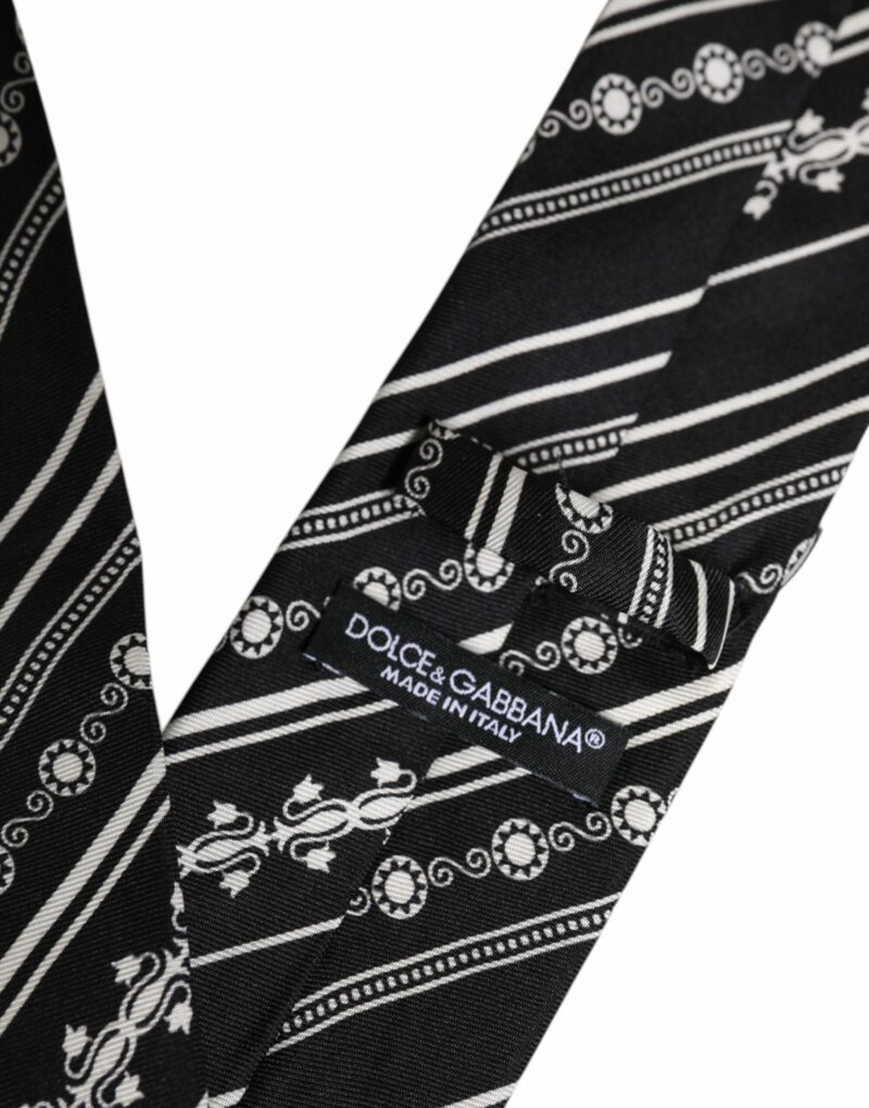 Dolce & Gabbana Black White Stripes Silk Adjustable Necktie Tie - Image 6
