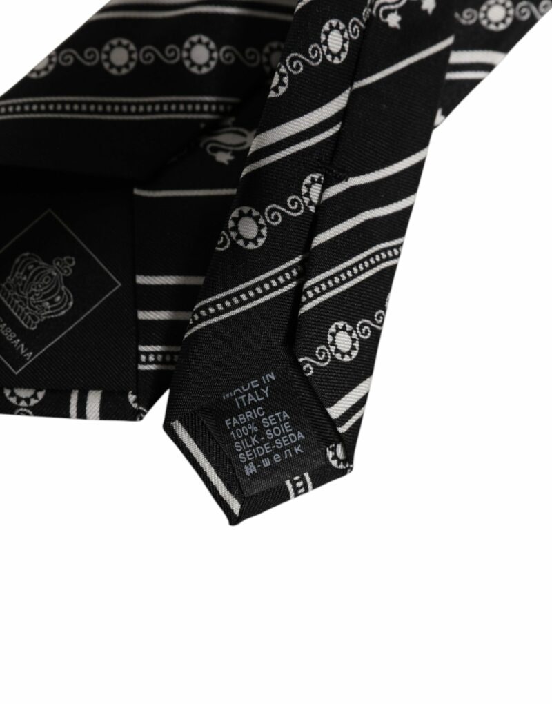 Dolce & Gabbana Black White Stripes Silk Adjustable Necktie Tie - Image 7