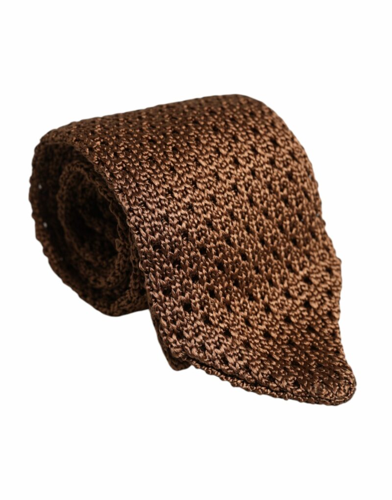 Dolce & Gabbana Brown Knitted Silk Adjustable Necktie Tie - Image 2