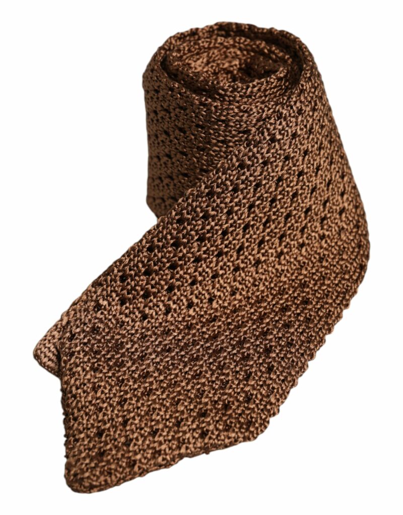 Dolce & Gabbana Brown Knitted Silk Adjustable Necktie Tie - Image 3
