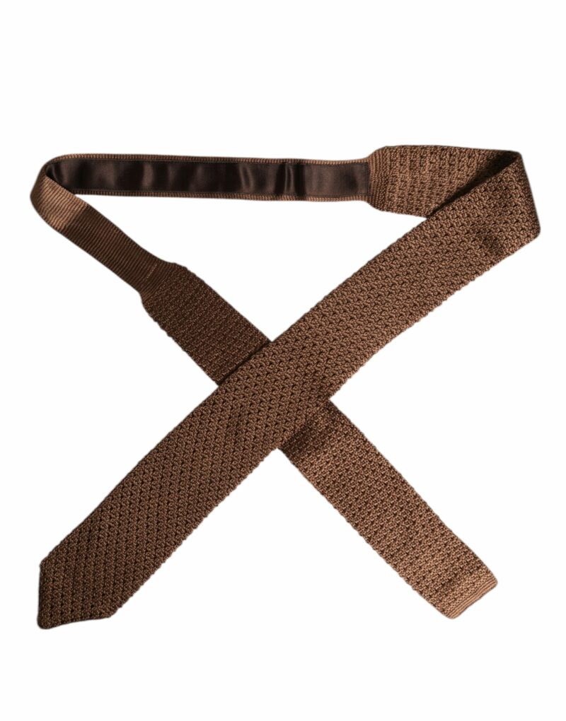 Dolce & Gabbana Brown Knitted Silk Adjustable Necktie Tie - Image 4