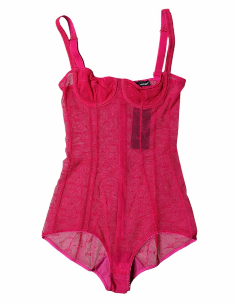 Dolce & Gabbana Fuchsia Tulle Balconette Bra Bodysuit Underwear - Image 2
