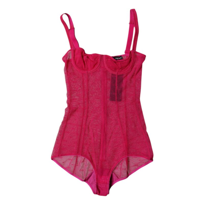 Dolce & Gabbana Fuchsia Tulle Balconette Bra Bodysuit Underwear - Image 3