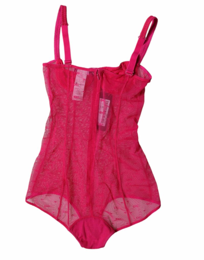 Dolce & Gabbana Fuchsia Tulle Balconette Bra Bodysuit Underwear - Image 4