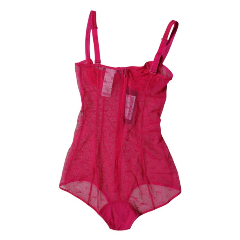 Dolce & Gabbana Fuchsia Tulle Balconette Bra Bodysuit Underwear - Image 5