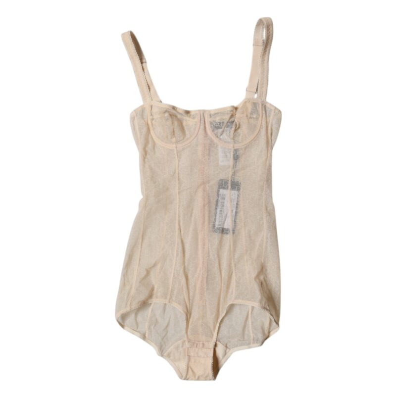 Dolce & Gabbana Beige Tulle Balconette Bra Bodysuit Underwear - Image 3