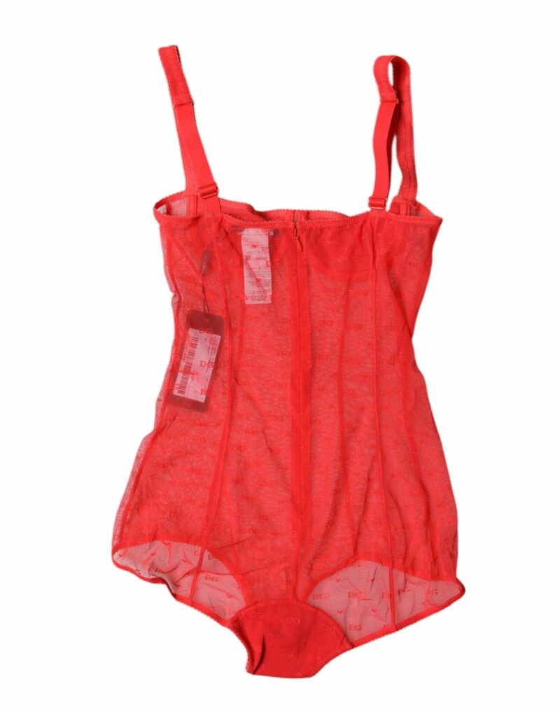 Dolce & Gabbana Red Tulle Balconette Bra Bodysuit Underwear - Image 4