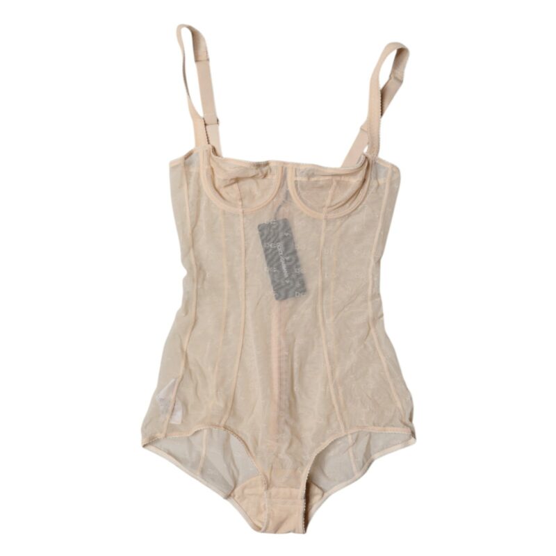 Dolce & Gabbana Beige Tulle Balconette Bra Bodysuit Underwear - Image 3