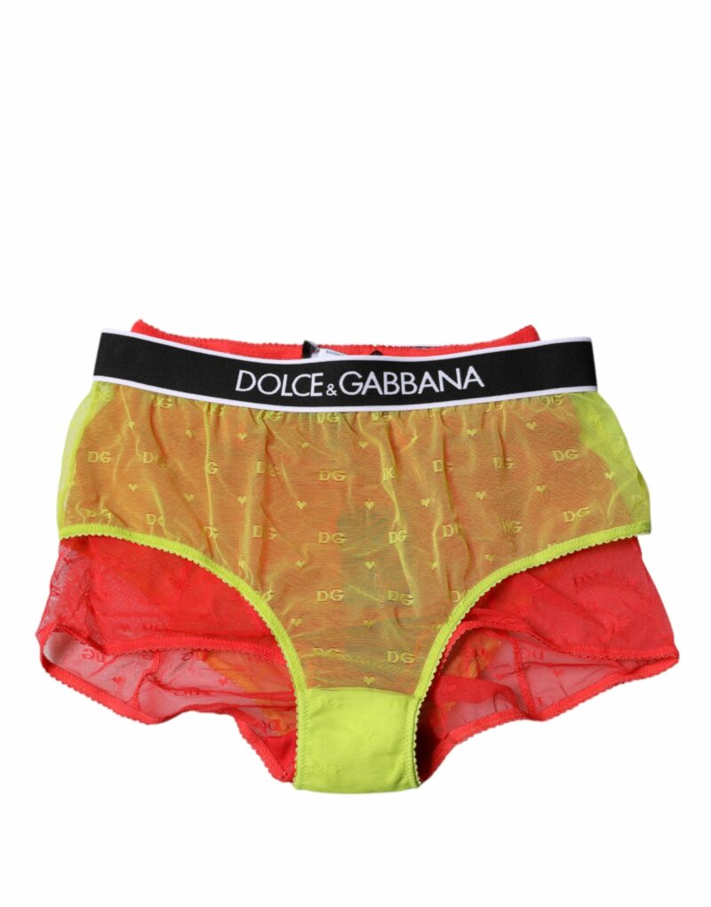 Dolce & Gabbana Red Yellow Tulle Mid Waist Panty Underwear - Image 2