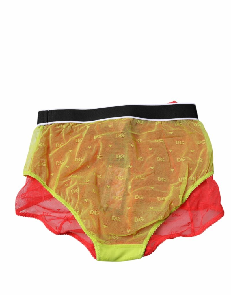 Dolce & Gabbana Red Yellow Tulle Mid Waist Panty Underwear - Image 4