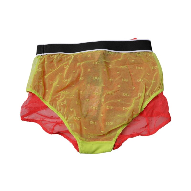 Dolce & Gabbana Red Yellow Tulle Mid Waist Panty Underwear - Image 5