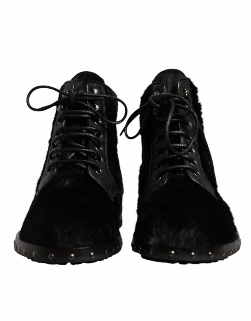 Dolce & Gabbana Black Pony Style Leather Mid Calf Boots Shoes - Image 2