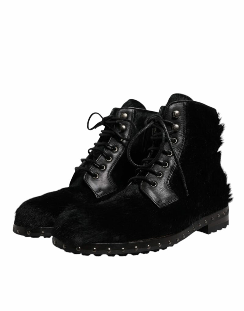 Dolce & Gabbana Black Pony Style Leather Mid Calf Boots Shoes - Image 3