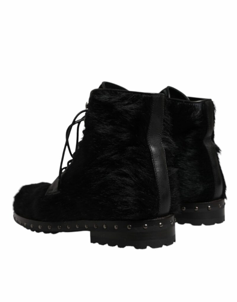 Dolce & Gabbana Black Pony Style Leather Mid Calf Boots Shoes - Image 4
