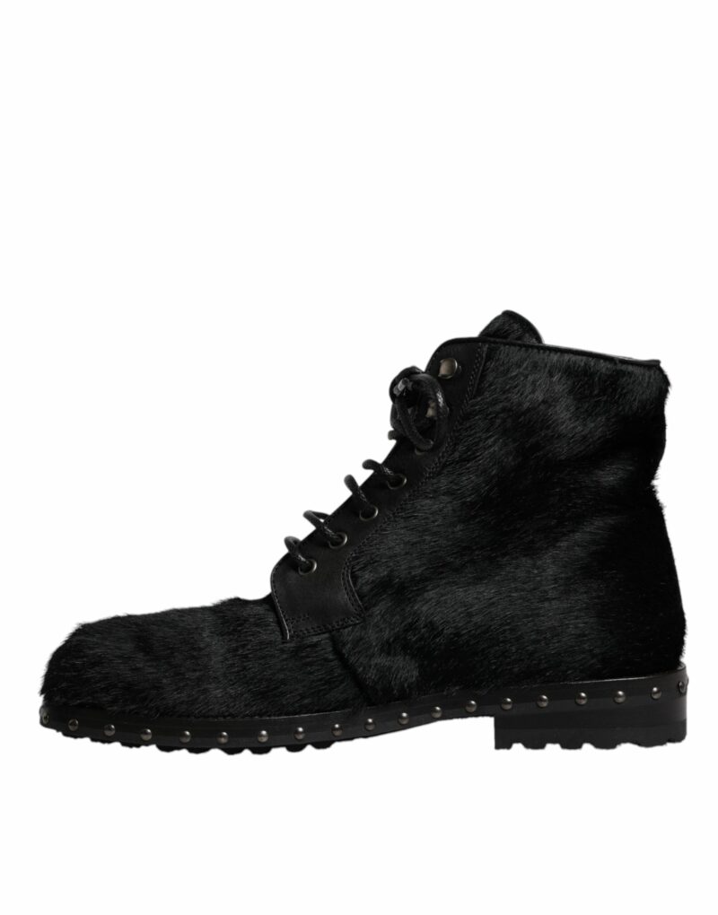 Dolce & Gabbana Black Pony Style Leather Mid Calf Boots Shoes - Image 5