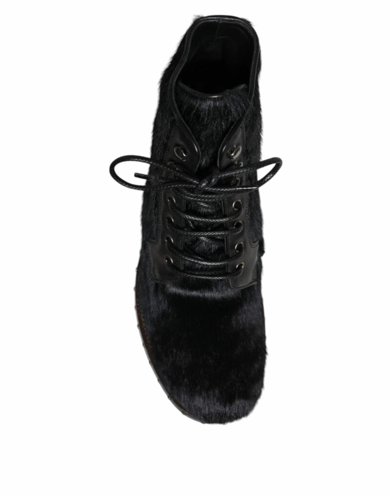 Dolce & Gabbana Black Pony Style Leather Mid Calf Boots Shoes - Image 8