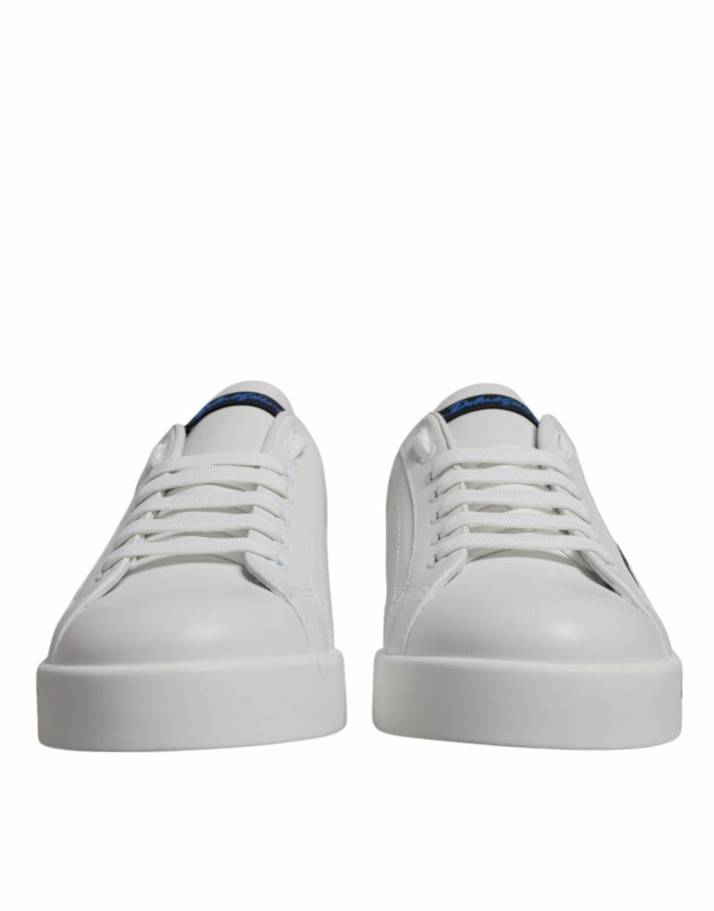 Dolce & Gabbana White Blue Leather Logo Low Top Sneakers Shoes - Image 2