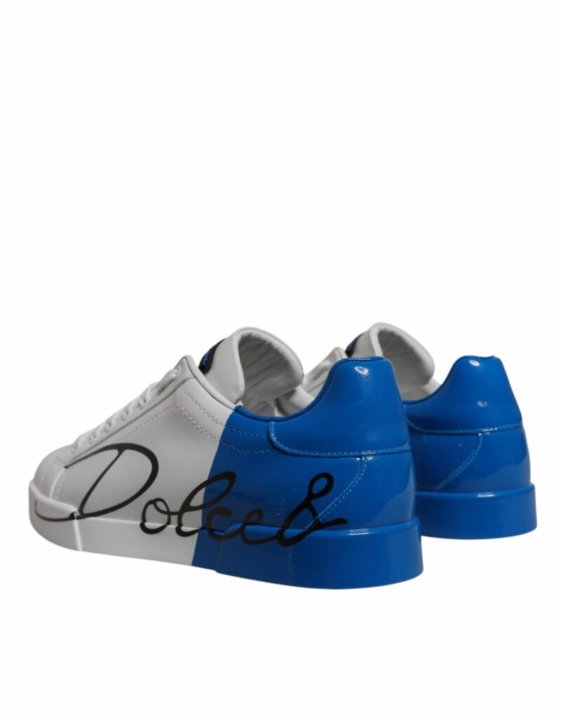 Dolce & Gabbana White Blue Leather Logo Low Top Sneakers Shoes - Image 4