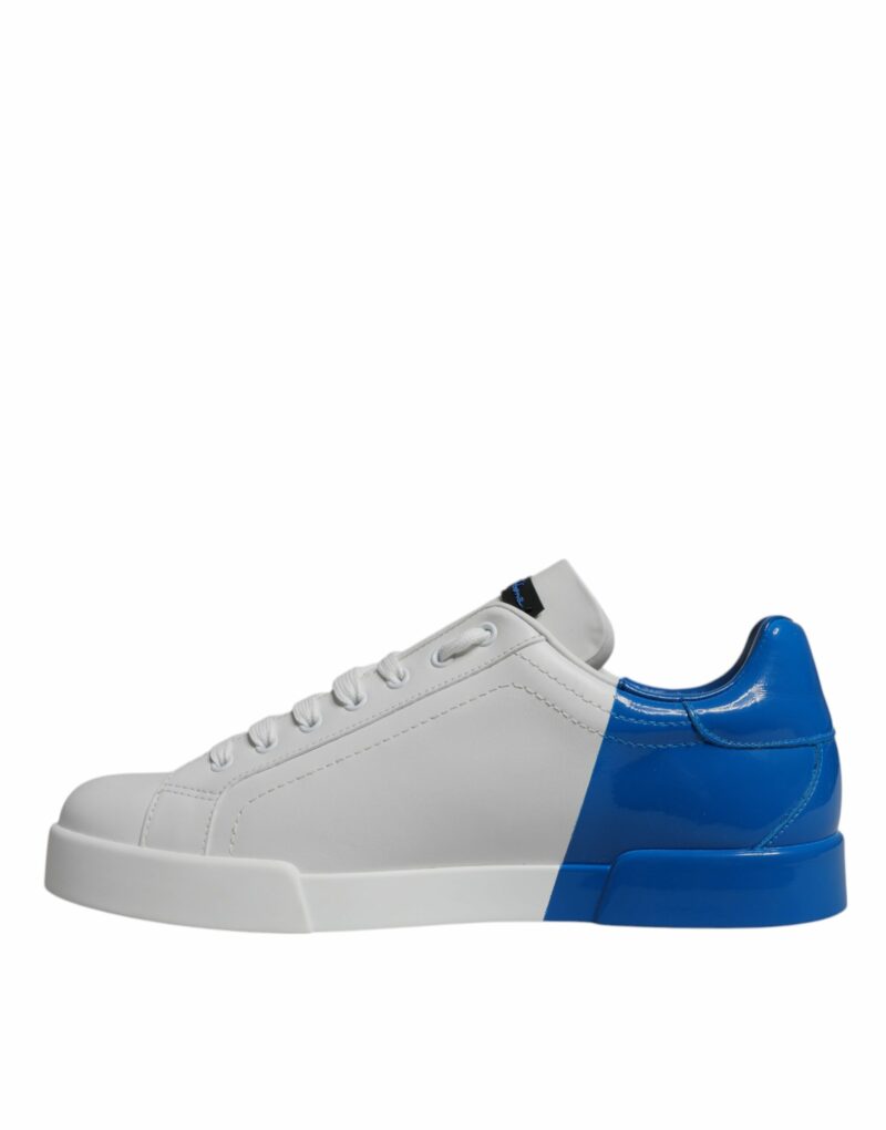 Dolce & Gabbana White Blue Leather Logo Low Top Sneakers Shoes - Image 5