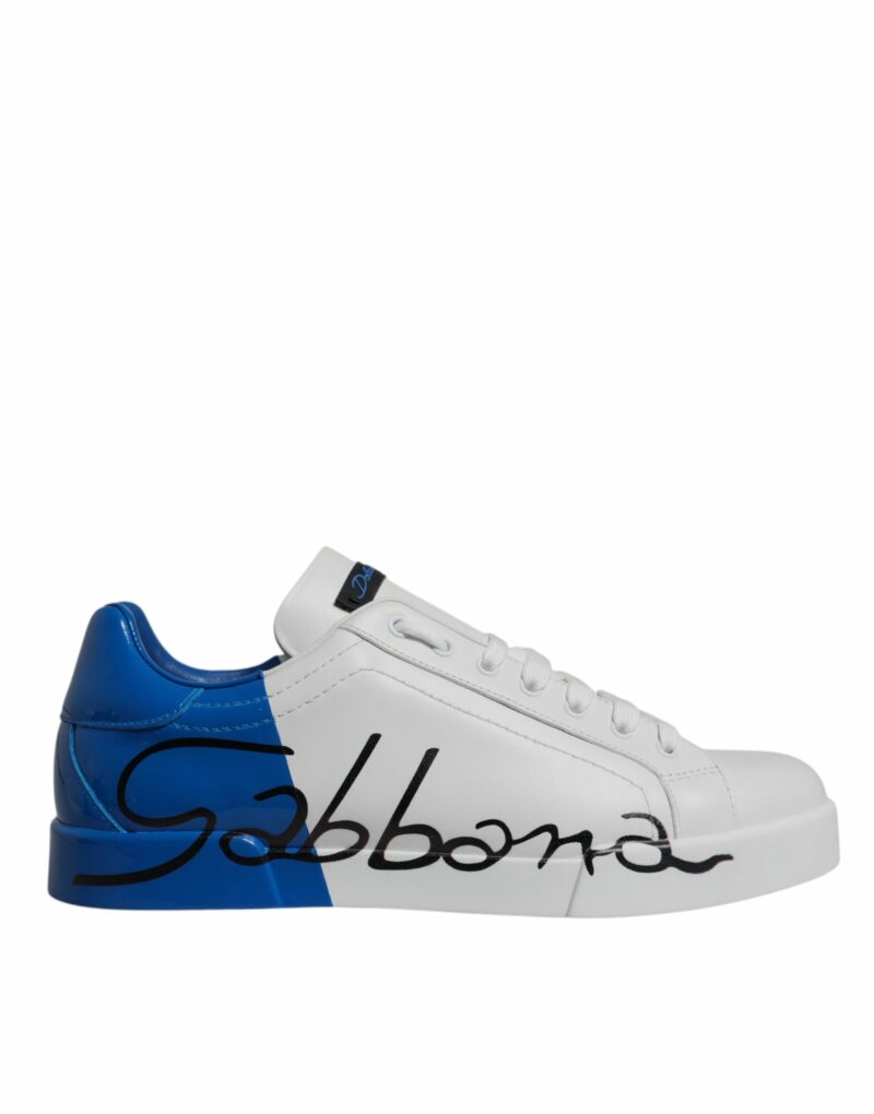 Dolce & Gabbana White Blue Leather Logo Low Top Sneakers Shoes - Image 6