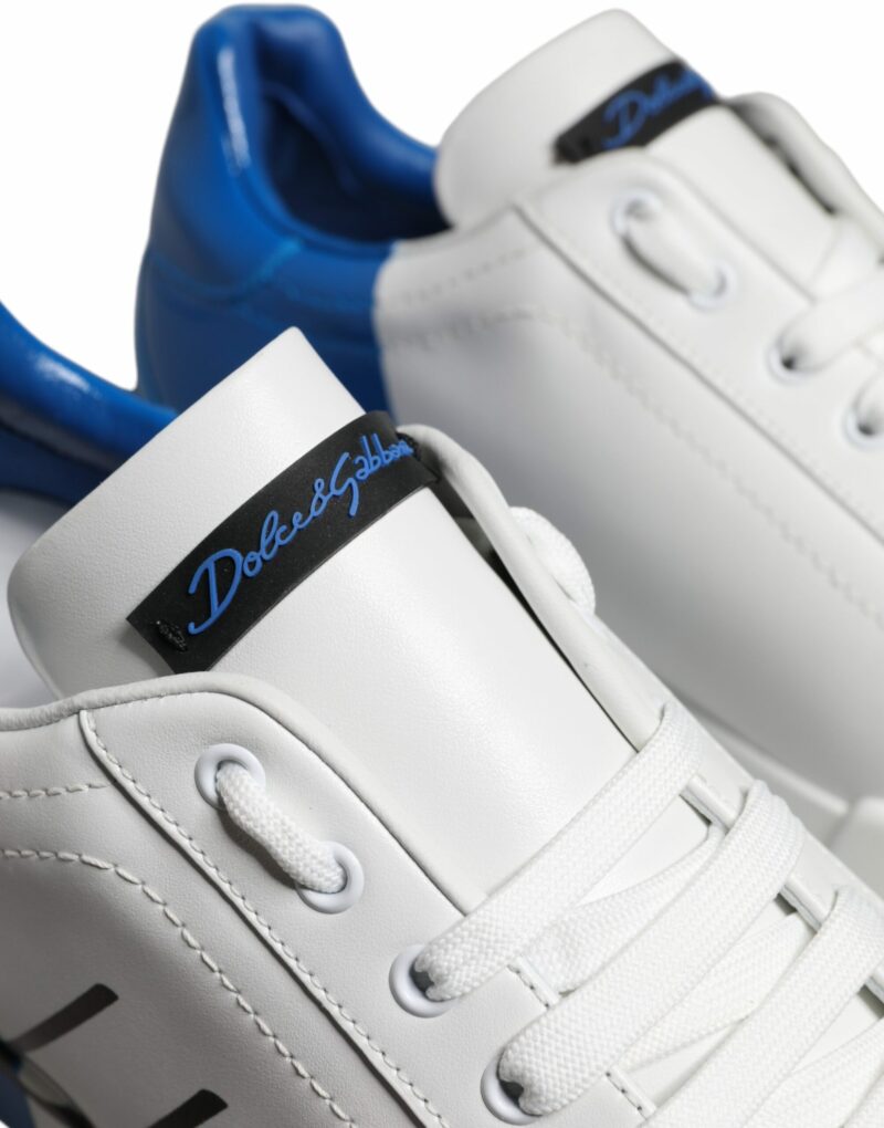 Dolce & Gabbana White Blue Leather Logo Low Top Sneakers Shoes - Image 8