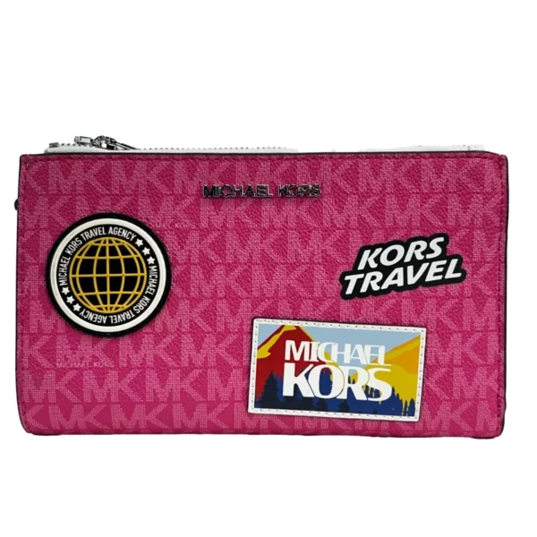 Michael Kors Jet Set Travel Double Zip Wristlet Wallet Dragon Fruit