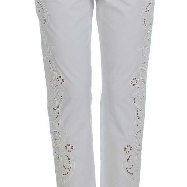Dolce & Gabbana Elegant White Floral Cutout Dress Pants