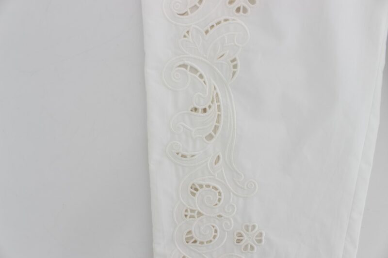 Dolce & Gabbana Elegant White Floral Cutout Dress Pants - Image 6