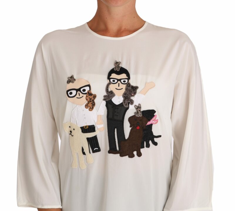 Dolce & Gabbana Chic Figure Family Applique Silk Top - Image 3