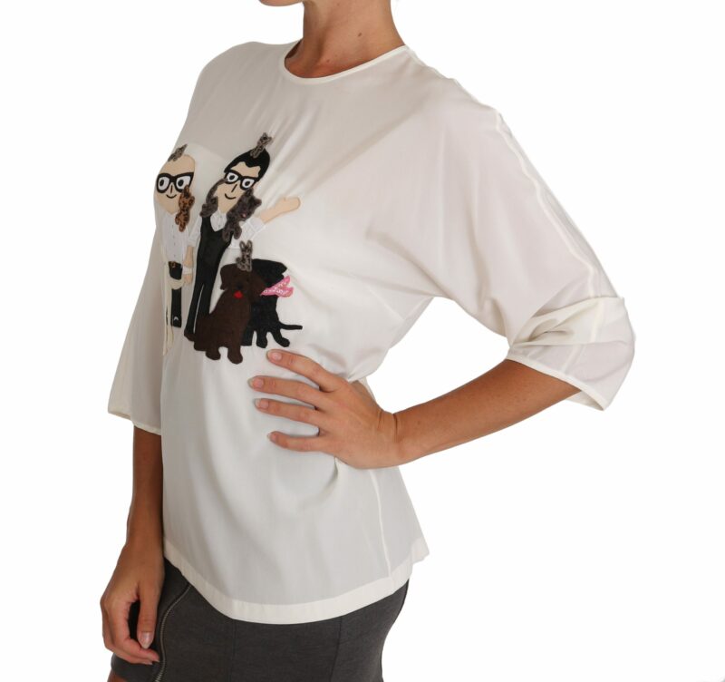 Dolce & Gabbana Chic Figure Family Applique Silk Top - Image 2