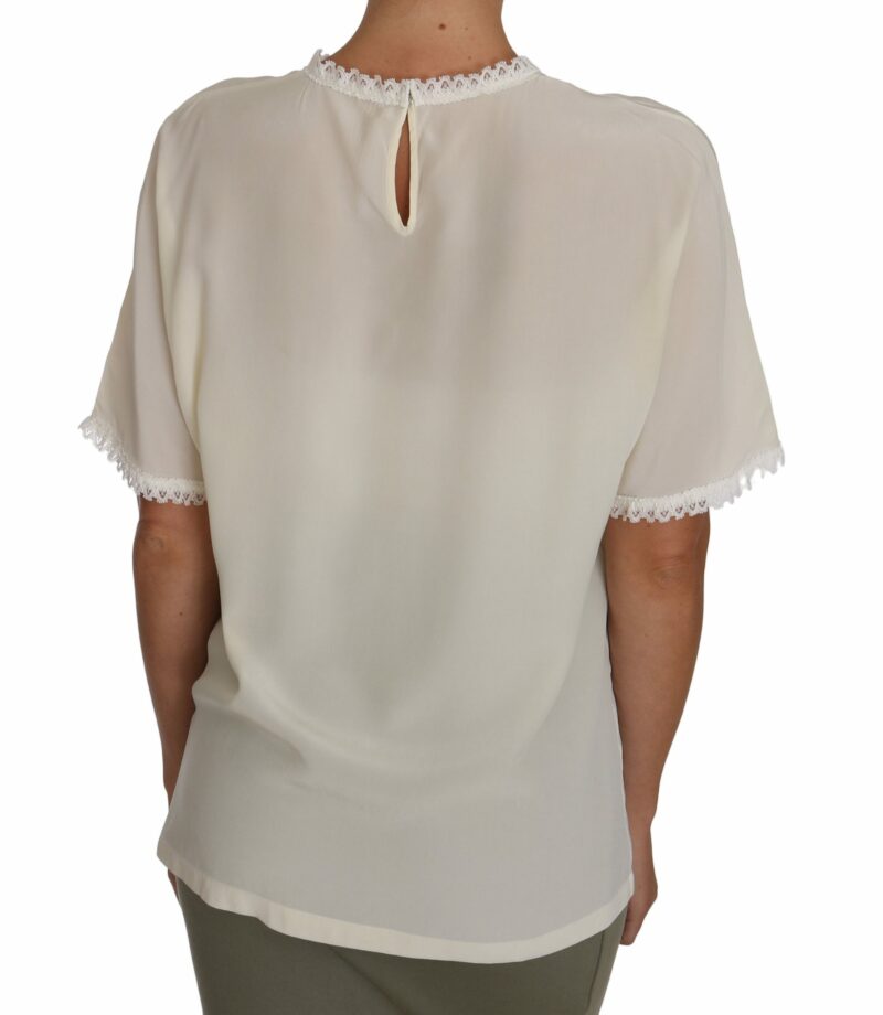 Dolce & Gabbana Cream Silk Lace-Detailed Blouse Top - Image 2