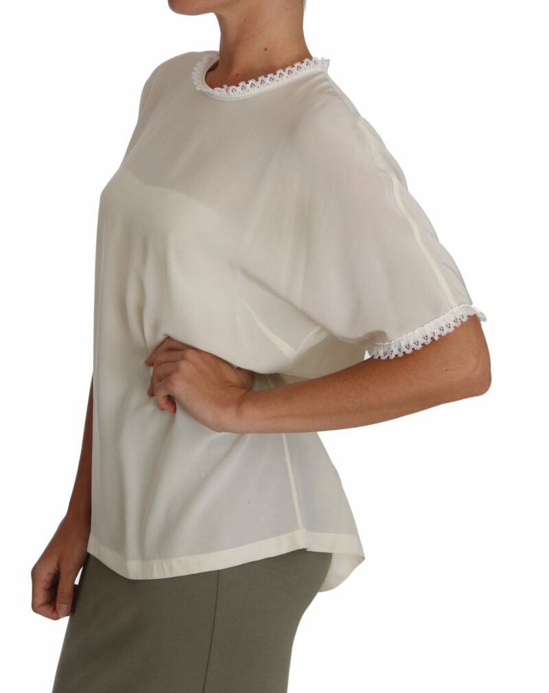 Dolce & Gabbana Cream Silk Lace-Detailed Blouse Top - Image 4