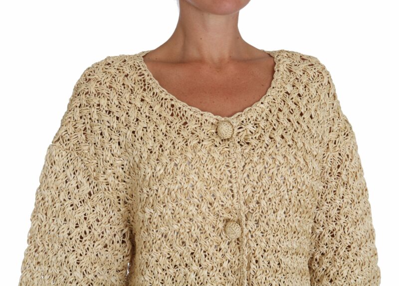 Dolce & Gabbana Chic Beige Crochet Knitted Raffia Cardigan - Image 3