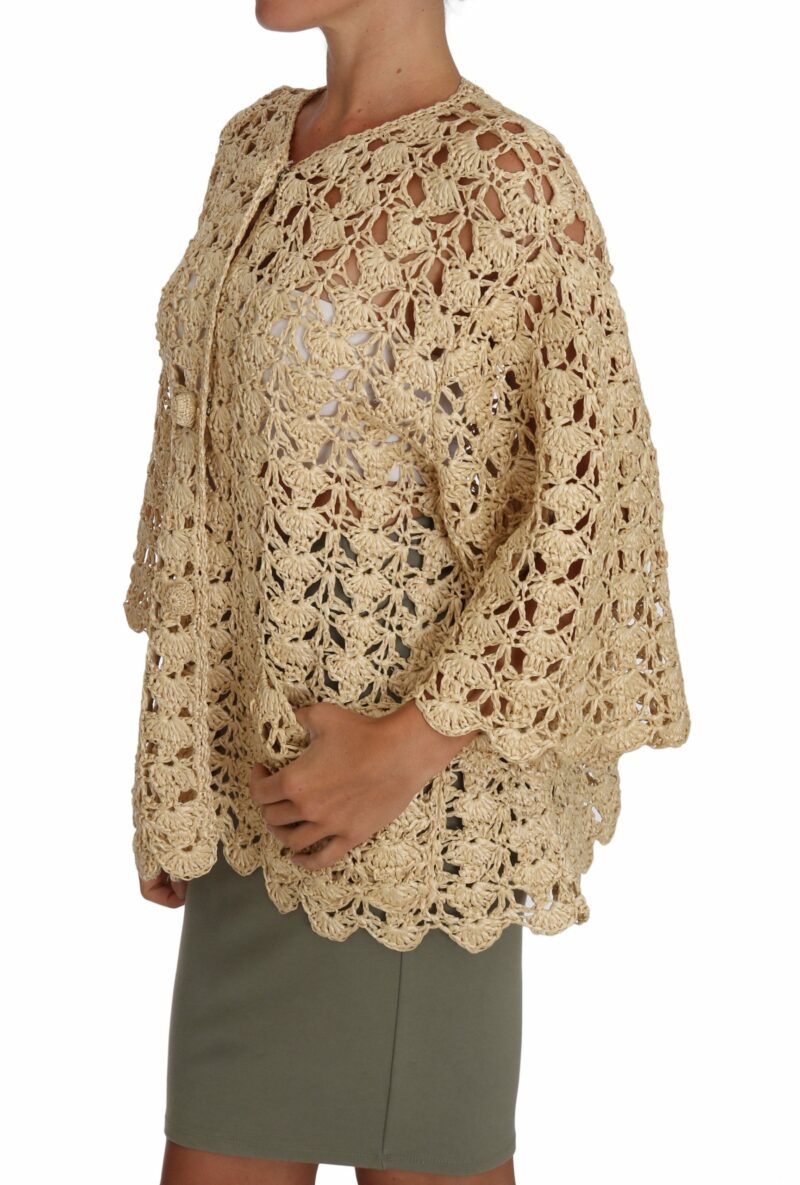 Dolce & Gabbana Chic Beige Crochet Raffia Cardigan - Image 3