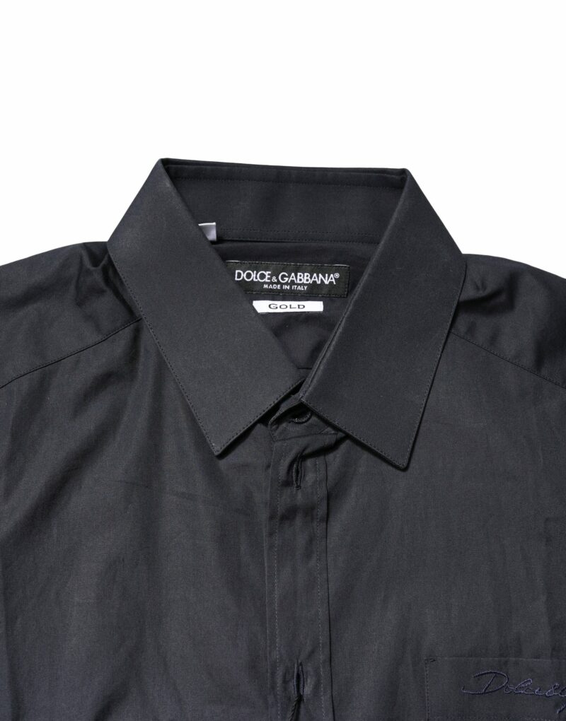 Dolce & Gabbana Dark Blue GOLD Cotton Long Sleeves Dress Shirt - Image 5