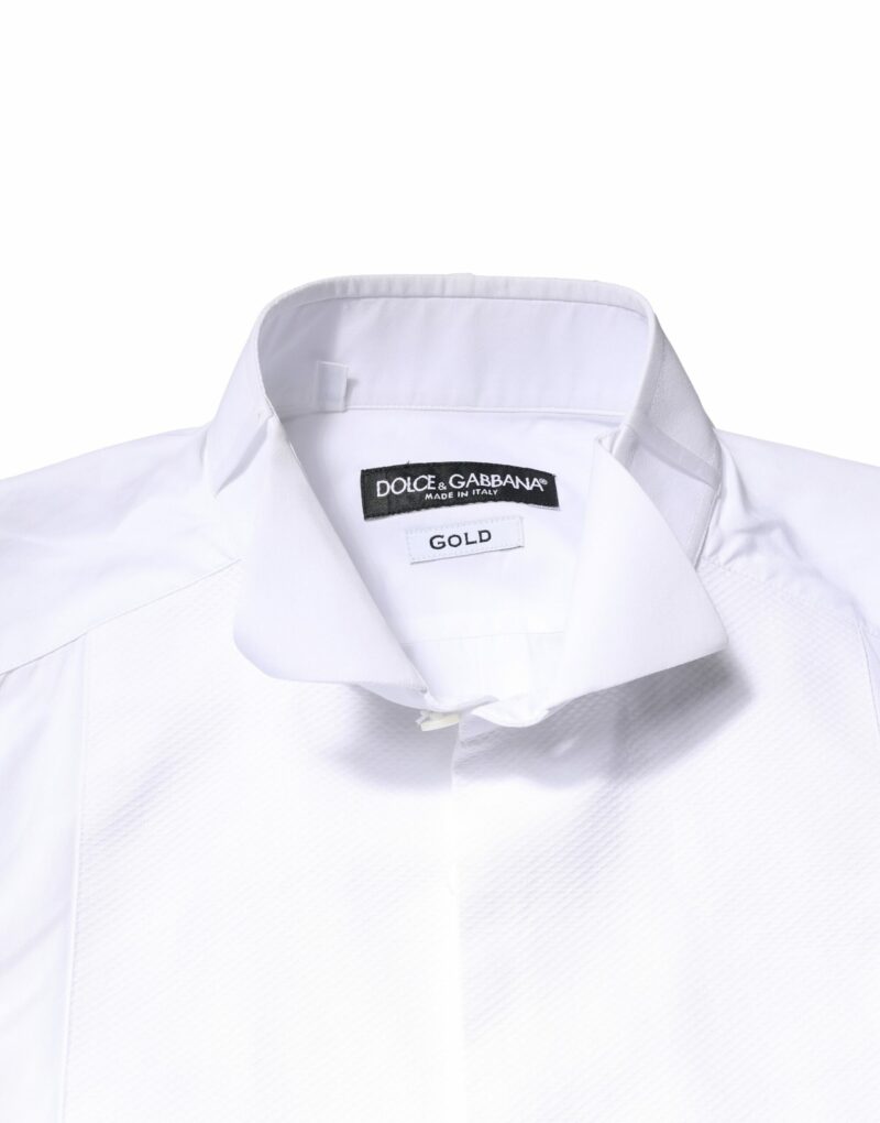 Dolce & Gabbana White GOLD Cotton Poplin Bib Formal Men Dress Shirt - Image 4