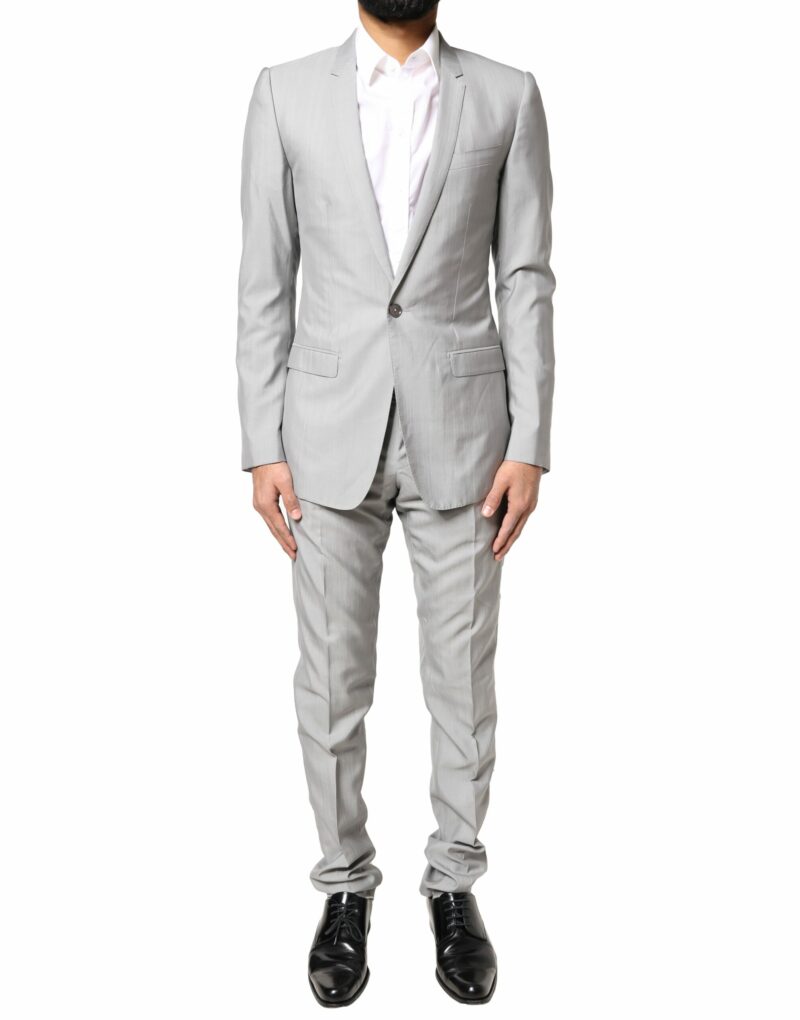 Dolce & Gabbana Light Gray Wool GOLD 2 Piece Formal Suit - Image 2