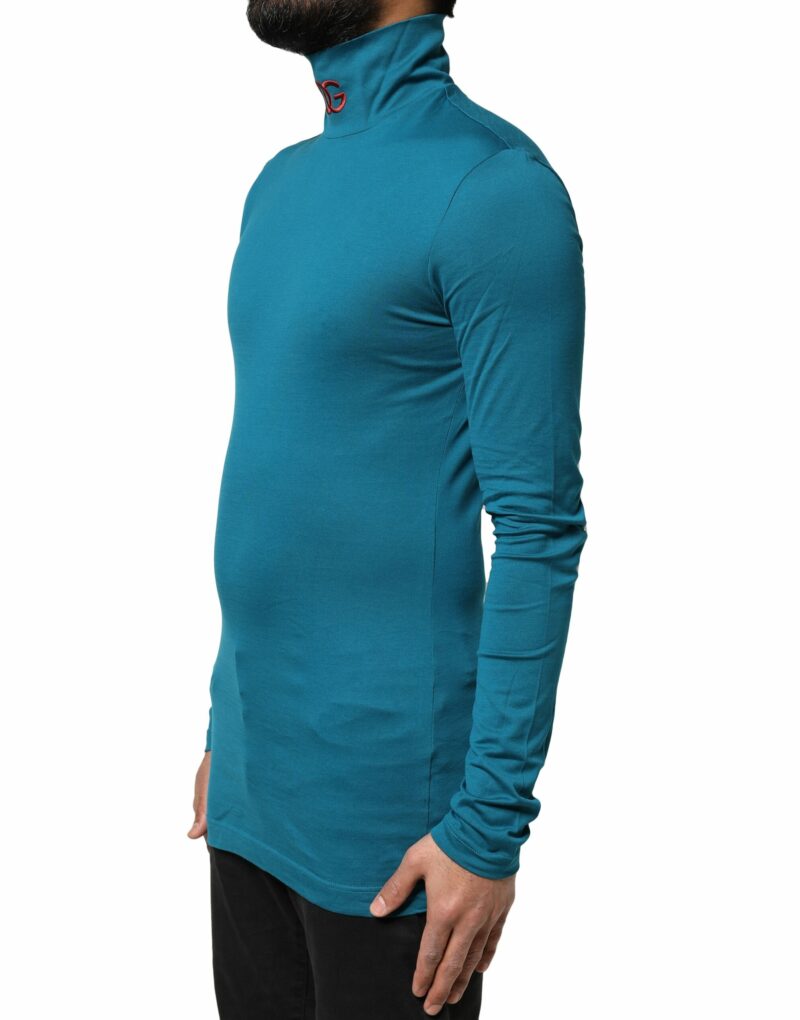 Dolce & Gabbana Blue Cotton Turtleneck Long Sleeves Sweater - Image 3