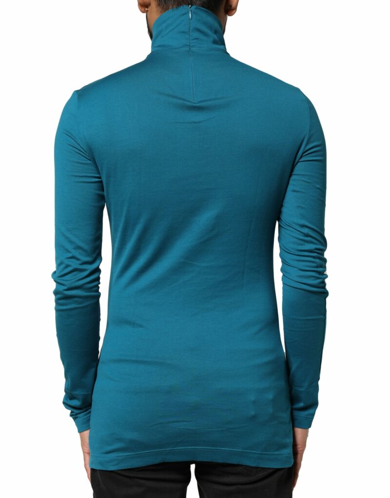 Dolce & Gabbana Blue Cotton Turtleneck Long Sleeves Sweater - Image 4