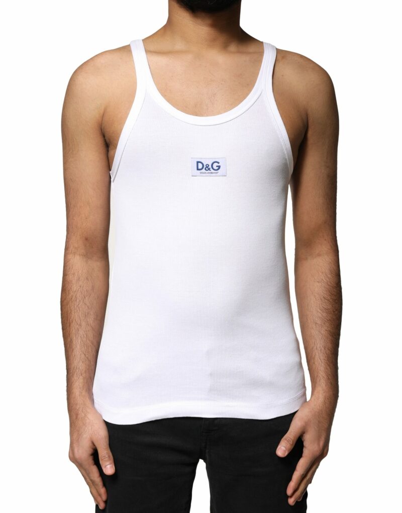 Dolce & Gabbana White Cotton DG Sleeveless Men Tank T-shirt - Image 2