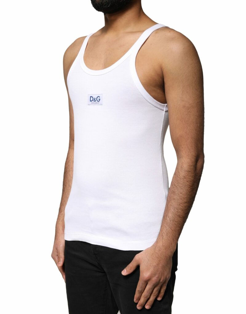 Dolce & Gabbana White Cotton DG Sleeveless Men Tank T-shirt - Image 3