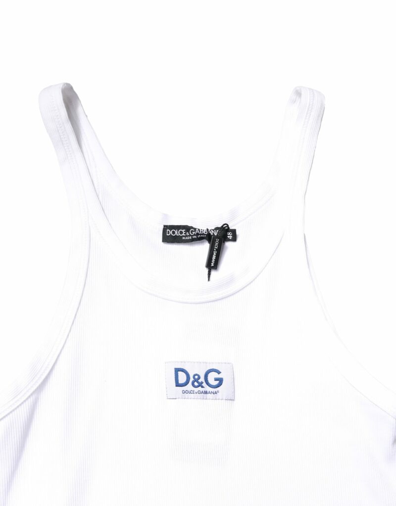 Dolce & Gabbana White Cotton DG Sleeveless Men Tank T-shirt - Image 5