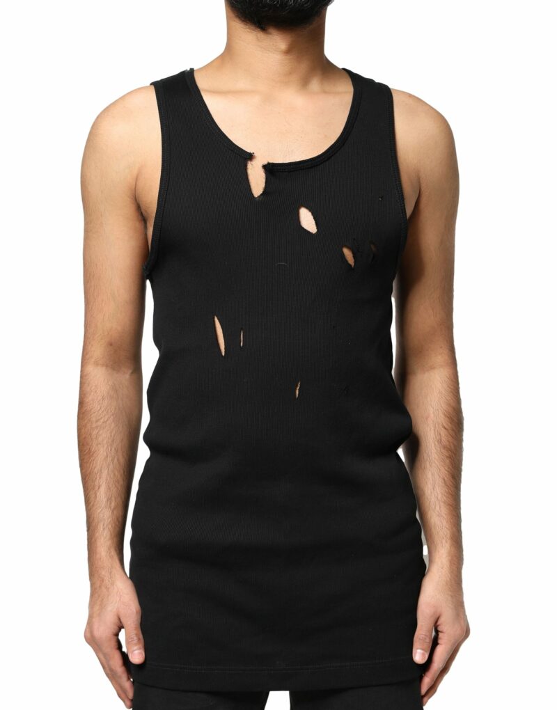 Dolce & Gabbana Black Cotton Rip Style Sleeveless Men Tank T-shirt - Image 2