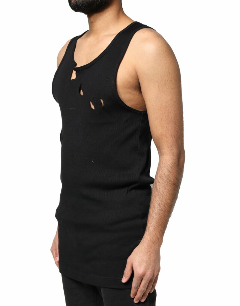 Dolce & Gabbana Black Cotton Rip Style Sleeveless Men Tank T-shirt - Image 3